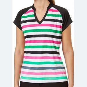 Slazenger Womens Golf Shirt Short Sleeve Striped V-Neck